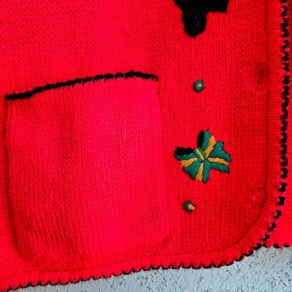 80s Scottie Dog Cardigan Red Embroidered Knit Vintage Novelty Sweater - Picture 10 of 14